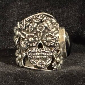 Sterling Silver and Onyx Floral Skull Ring by Native American Artist JC Vega. 10